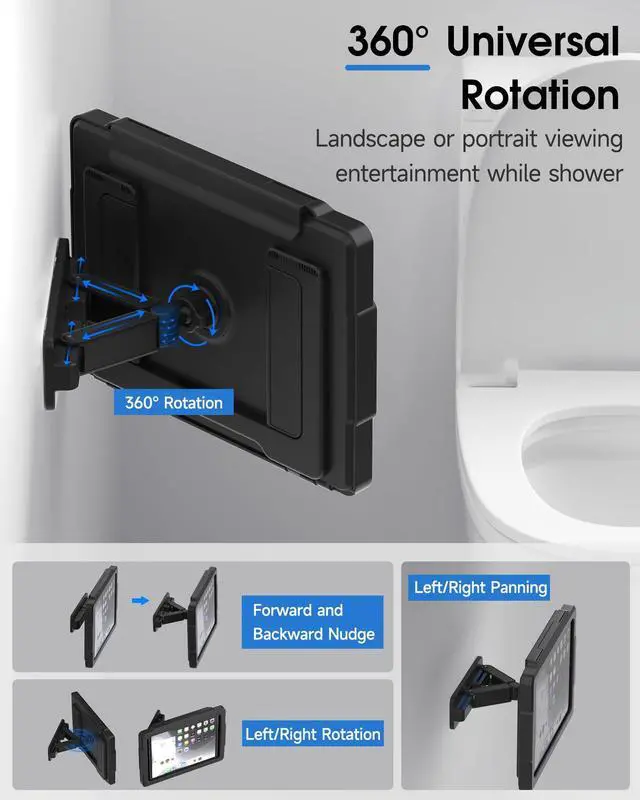Alt view image 3 of 5 - Mistriddle Shower iPad Holder Waterproof with 480deg Rotation Retractable Adjustable, Wall Mount Up to 11", Shower Tablet Holder for Bathroom Bathtub, 2 Adhesive, Fit for iPad, iPad Pro 11(Black)