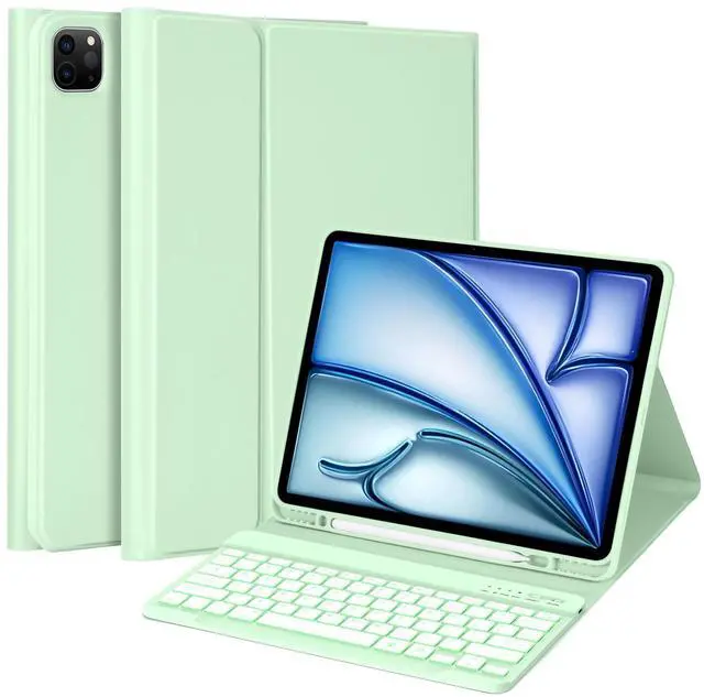Main image of MMK For iPad Air 13 inch (M2) 2024 & For iPad Pro 12.9 Case with Keyboard, Keyboard case for iPad Pro 12.9 inch 6th 5th & iPad Air 13 inch, Backlit Bluetooth Wireless Keyboard with Pencil Holder,Green