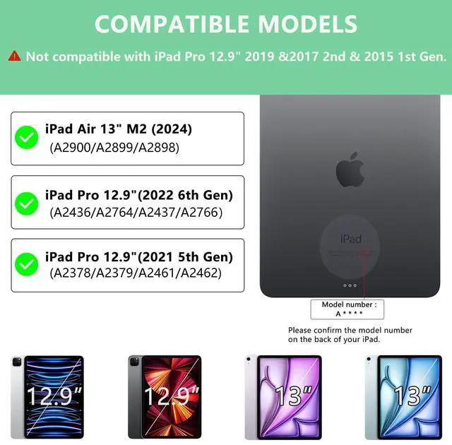 Alt view image 2 of 5 - MMK For iPad Air 13 inch (M2) 2024 & For iPad Pro 12.9 Case with Keyboard, Keyboard case for iPad Pro 12.9 inch 6th 5th & iPad Air 13 inch, Backlit Bluetooth Wireless Keyboard with Pencil Holder,Green