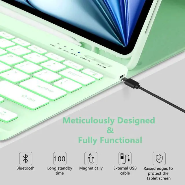 Alt view image 5 of 5 - MMK For iPad Air 13 inch (M2) 2024 & For iPad Pro 12.9 Case with Keyboard, Keyboard case for iPad Pro 12.9 inch 6th 5th & iPad Air 13 inch, Backlit Bluetooth Wireless Keyboard with Pencil Holder,Green