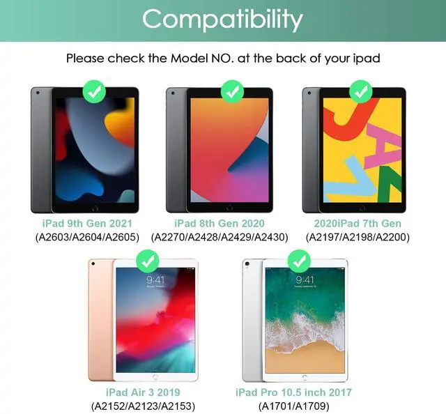 Alt view image 2 of 5 - Nsyee Keyboard Case for iPad 9th 8th 7th Generation 10.2 Inch, Detachable Bluetooth Keyboard Case with Pencil Holder and Mouse for iPad 9th/8th/7th & iPads Air 3rd 10.5"/iPads Pro 10.5", Green