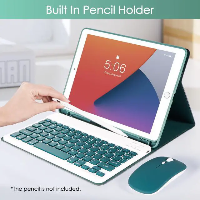 Alt view image 5 of 5 - Nsyee Keyboard Case for iPad 9th 8th 7th Generation 10.2 Inch, Detachable Bluetooth Keyboard Case with Pencil Holder and Mouse for iPad 9th/8th/7th & iPads Air 3rd 10.5"/iPads Pro 10.5", Green