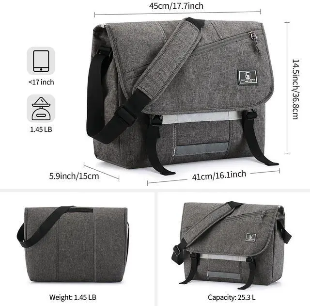 Alt view image 3 of 5 - OIWAS Messenger Bag for Women, 17 Inch Laptop Crossbody Bags Men Casual Satchel Shoulder Bag College Travel Office Briefcase (Grey, 17 inch)