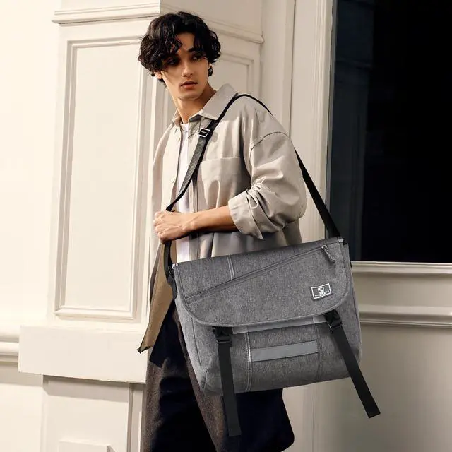 Alt view image 2 of 5 - OIWAS Messenger Bag for Women, 17 Inch Laptop Crossbody Bags Men Casual Satchel Shoulder Bag College Travel Office Briefcase (Grey, 17 inch)