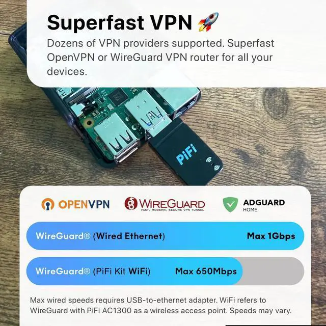 Alt view image 2 of 5 - PiFi - Transform Raspberry Pi into 1300Mbps VPN Router in Seconds - OpenWRT, High-Speed VPN, USB 3.0 Wireless, AdGuard & More (for Pi 4 & 5)
