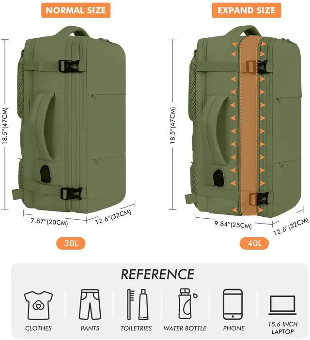 Alt view image 2 of 5 - Mountain Land 18x14x8 Inches Expandable Weekender Bags Carryon Travel Backpack TSA Frontier Airlines Personal Item Laptop Bag Luggage Backpack with USB Charging Port