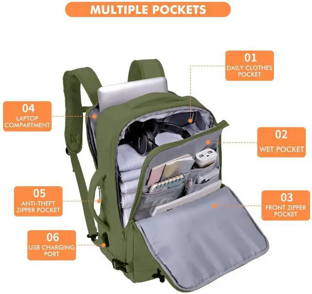 Alt view image 4 of 5 - Mountain Land 18x14x8 Inches Expandable Weekender Bags Carryon Travel Backpack TSA Frontier Airlines Personal Item Laptop Bag Luggage Backpack with USB Charging Port