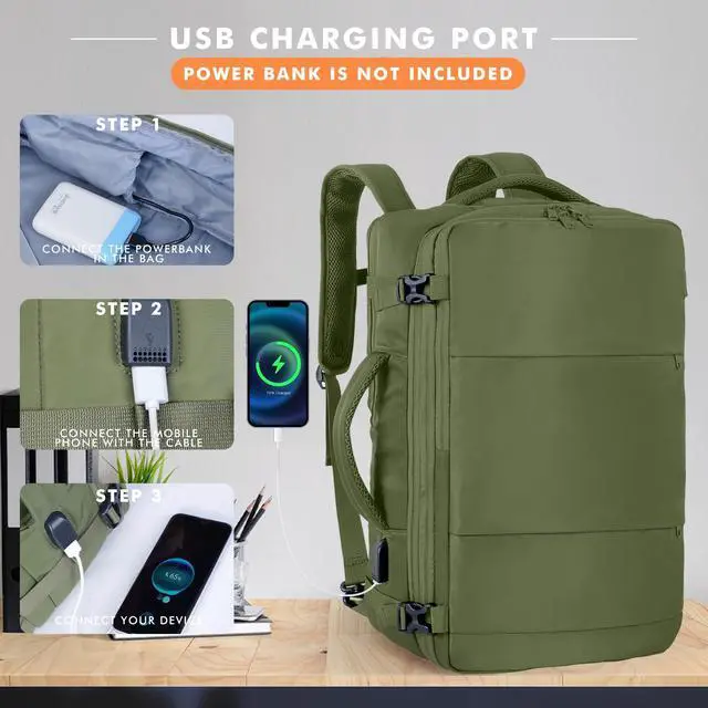 Alt view image 3 of 5 - Mountain Land 18x14x8 Inches Expandable Weekender Bags Carryon Travel Backpack TSA Frontier Airlines Personal Item Laptop Bag Luggage Backpack with USB Charging Port