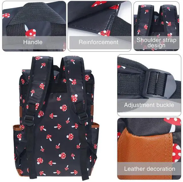 Alt view image 4 of 5 - MCWTH Mushroom School Backpack for Girls Women, 15.6 inch Laptop Backpacks Bookbags for College Travel