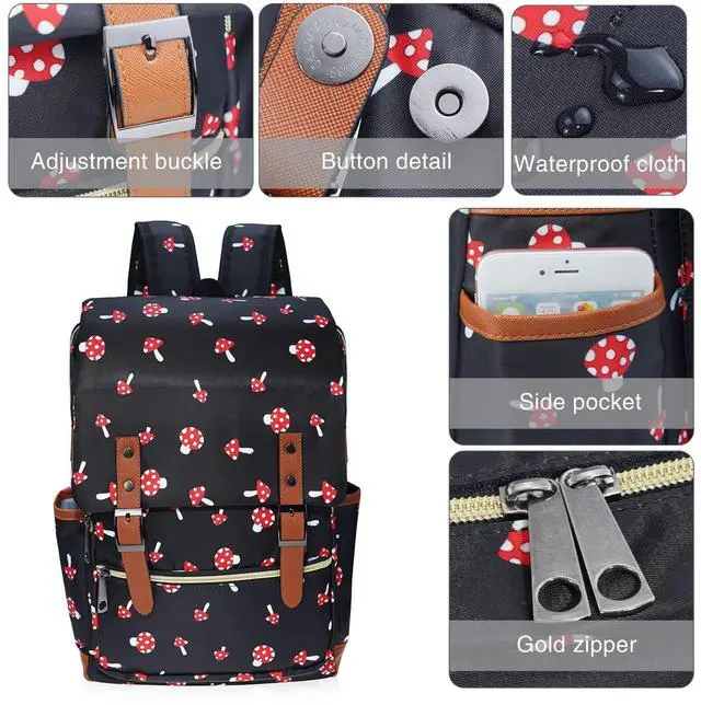 Alt view image 3 of 5 - MCWTH Mushroom School Backpack for Girls Women, 15.6 inch Laptop Backpacks Bookbags for College Travel