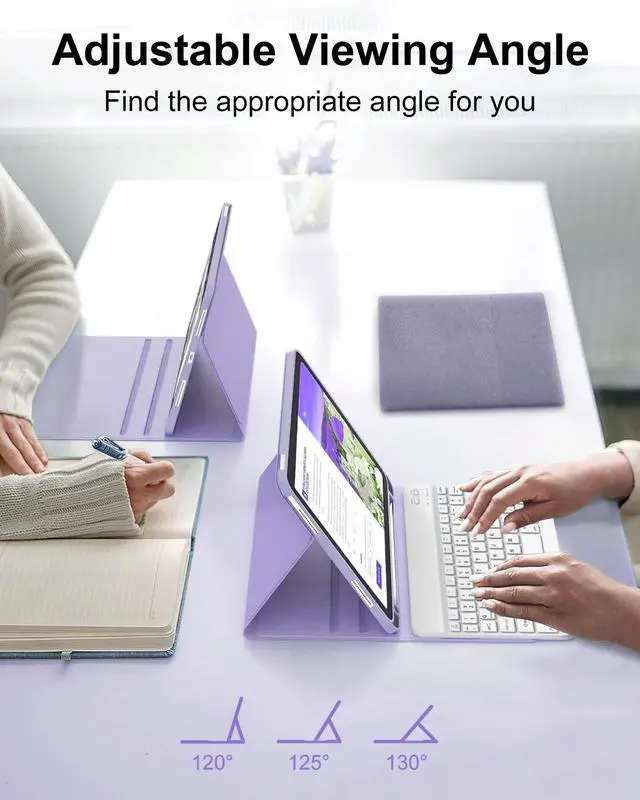 Alt view image 4 of 5 - for iPad 10th Generation Case with Keyboard (10.9" 2022) & iPad 11th (A16, 2025), Magnetic Detachable Slim Wireless Keyboard, Precise Cutouts Folio Cover Case with Pencil Holder, Light Purple