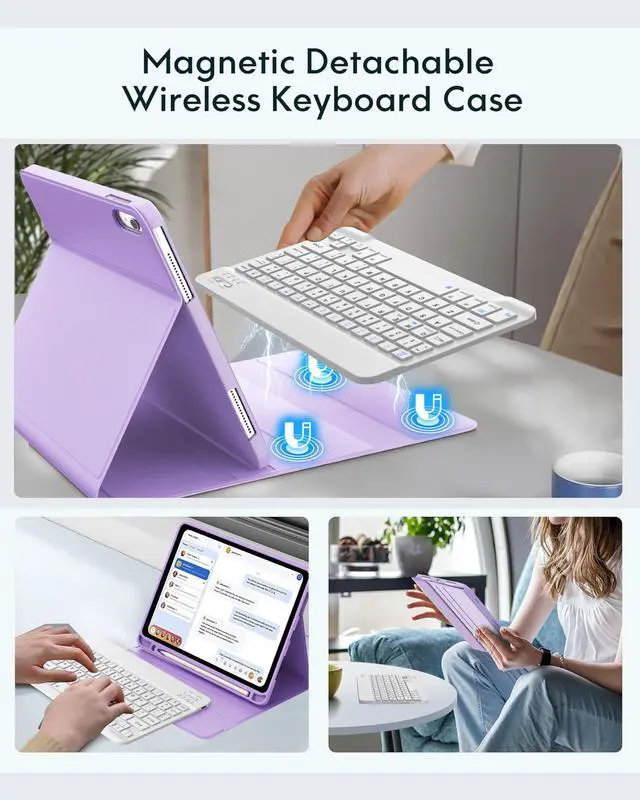 Alt view image 5 of 5 - for iPad 10th Generation Case with Keyboard (10.9" 2022) & iPad 11th (A16, 2025), Magnetic Detachable Slim Wireless Keyboard, Precise Cutouts Folio Cover Case with Pencil Holder, Light Purple
