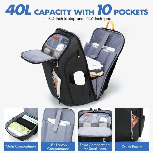 Alt view image 2 of 5 - Ponhog 18 Inch Laptop Backpack for Men, Business Travel Anti-Theft Backpack with USB Charging Port, Water Resistant Computer Bag Carry On Flight Approved for Work College Weekender, Black