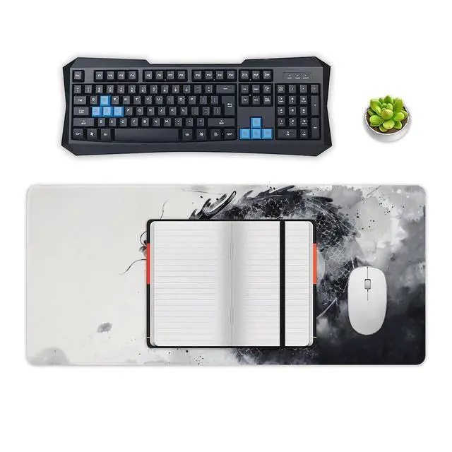 Alt view image 4 of 5 - PailailaiNest Large Mouse Pad Gaming Mousepad Japanese Dragon Cool Black White Fantasy Mouse Pad Big Desk Mat Computer Mouse Mat for Keyboard Non-Slip Base 40x90cm