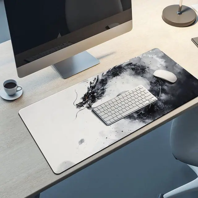 Alt view image 5 of 5 - PailailaiNest Large Mouse Pad Gaming Mousepad Japanese Dragon Cool Black White Fantasy Mouse Pad Big Desk Mat Computer Mouse Mat for Keyboard Non-Slip Base 40x90cm