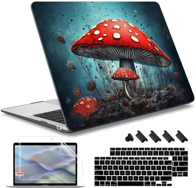 Main image of May Chen Compatible with MacBook Air 13 inch Case 2021, 2020 2019 2018 Release Model: M1 A2337 A2179 A1932, Plastic Hard Shell Case Cover with Keyboard Cover, Mushrooms