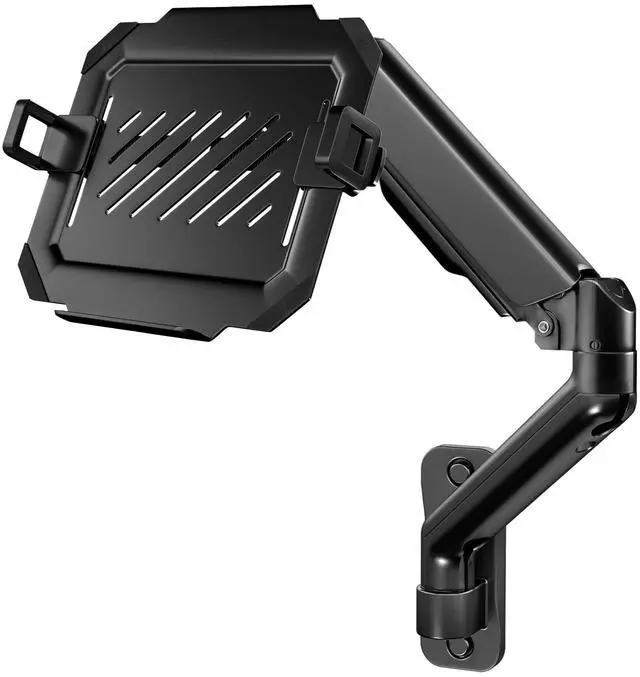 Main image of 2-in-1 Laptop Wall Mount with Detachable Tray | Gas Spring Adjustable Arm for 12-17 Inch Laptops & Monitors | Full Motion Articulating Stand | Holds 2.2-19.8 lbs (Black)