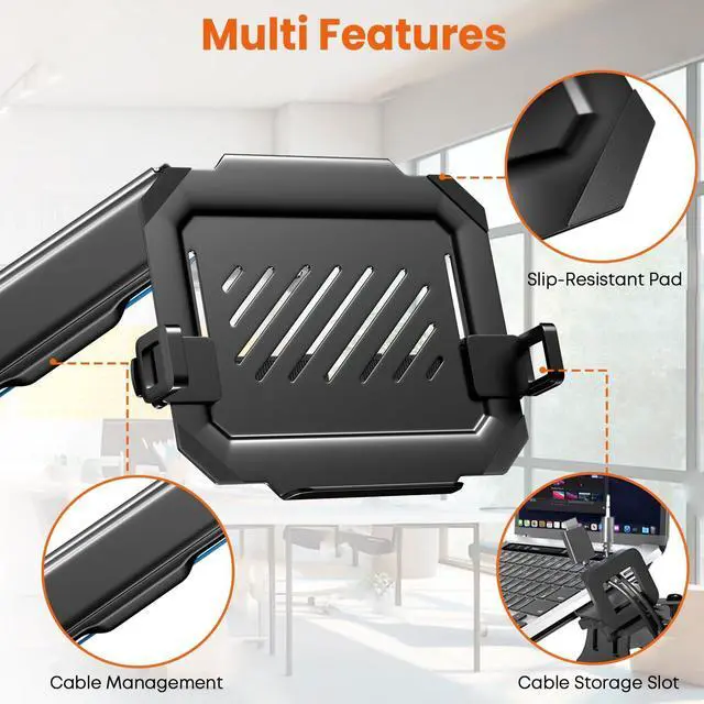 Alt view image 3 of 5 - 2-in-1 Laptop Wall Mount with Detachable Tray | Gas Spring Adjustable Arm for 12-17 Inch Laptops & Monitors | Full Motion Articulating Stand | Holds 2.2-19.8 lbs (Black)