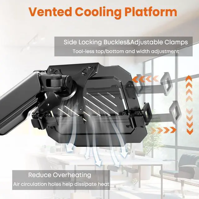 Alt view image 5 of 5 - 2-in-1 Laptop Wall Mount with Detachable Tray | Gas Spring Adjustable Arm for 12-17 Inch Laptops & Monitors | Full Motion Articulating Stand | Holds 2.2-19.8 lbs (Black)