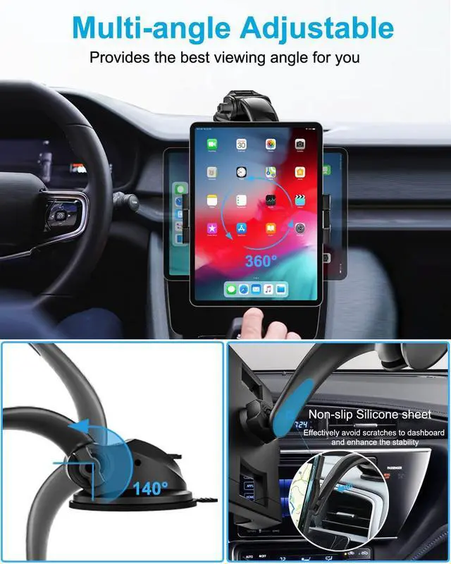 Alt view image 5 of 5 - Phichy Car Tablet Mount for 4.7"-13" Phone & iPad - Car Tablet Holder for Dashboard Windshield with Military-Grade Suction & Stable, Compatible with iPad Pro/Air/Mini, Galaxy Tabs, iPhone, Tablets