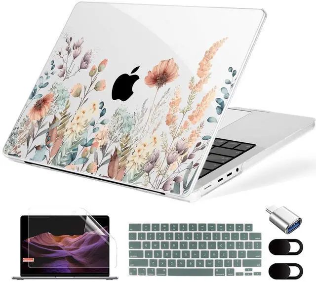 Main image of MecBevia Compatible with MacBook Pro 14 inch Case (2021-2024, M4/M3/M2/M1 Pro/Max), Plastic Hard Shell Case Cover for MacBook Pro 14", Abstract Flower