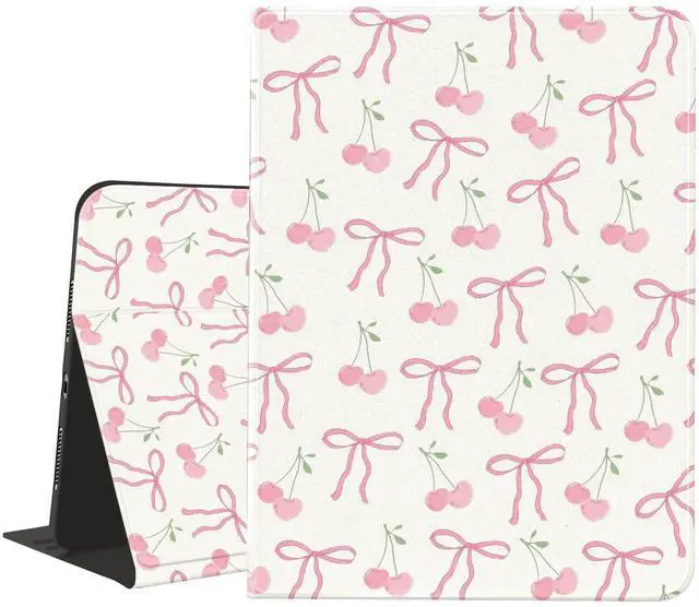 Main image of JOYLAND Cherry Bowknot Pad Case Compatible with iPad 10th Generation 2022 10.9"/iPad (A16) 11th Generation 2025 11" with Pencil Holder Pink Girly Leather Cover Folio Stand Cover with Auto Sleep/Wake