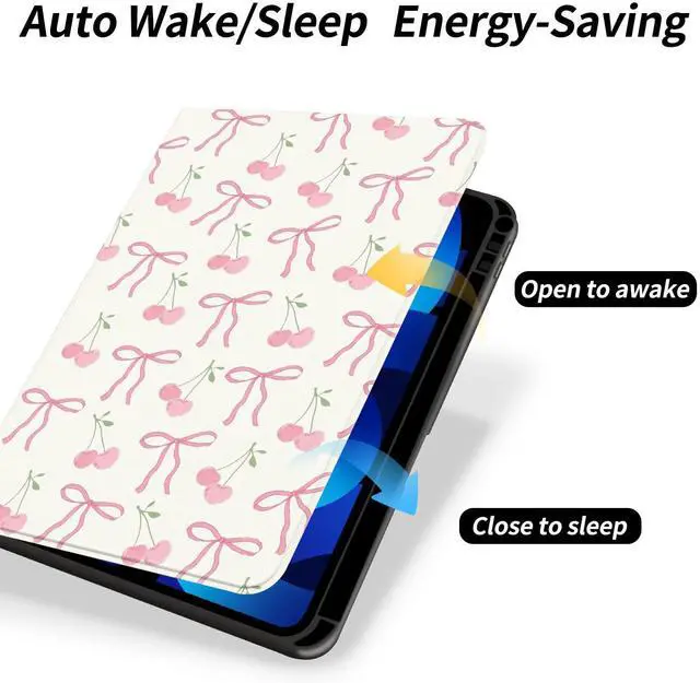 Alt view image 5 of 5 - JOYLAND Cherry Bowknot Pad Case Compatible with iPad 10th Generation 2022 10.9"/iPad (A16) 11th Generation 2025 11" with Pencil Holder Pink Girly Leather Cover Folio Stand Cover with Auto Sleep/Wake