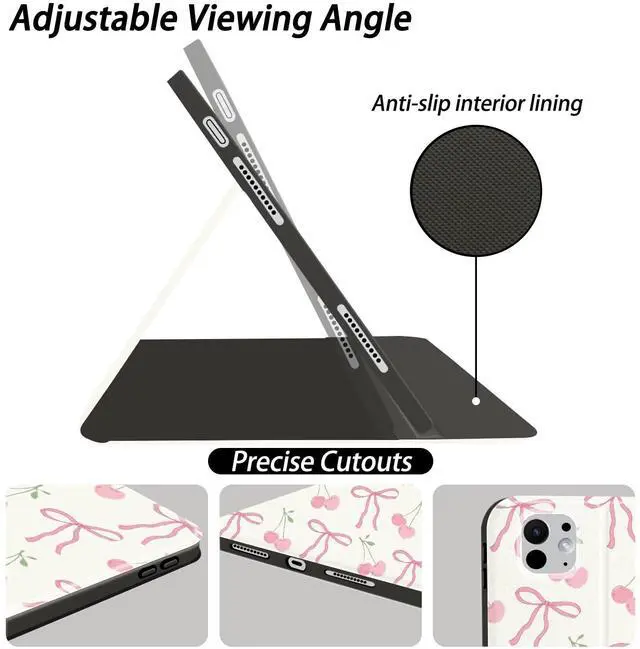 Alt view image 4 of 5 - JOYLAND Cherry Bowknot Pad Case Compatible with iPad 10th Generation 2022 10.9"/iPad (A16) 11th Generation 2025 11" with Pencil Holder Pink Girly Leather Cover Folio Stand Cover with Auto Sleep/Wake