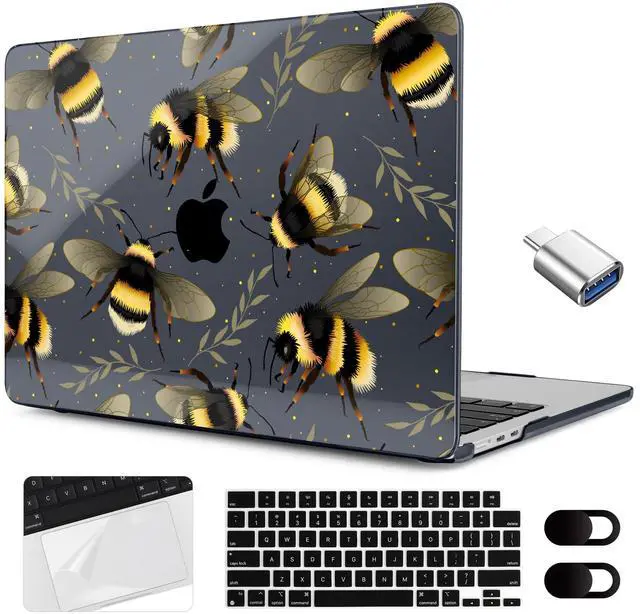 Main image of MEEgoodo Case for MacBook Air 15 inch M4/M3/M2 2025 2024 2023, Case Fit Model (A3241/A3114/A2941) for MacBook Air 15-inch, Laptop with Keyboard & Camera Cover & OTG Adapter, Bumblebee & Leaves