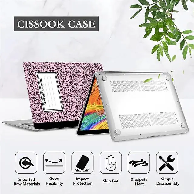 Alt view image 2 of 5 - ReLuB Compatible with MacBook Air 13.3 inch Case 2018-2020 Release A1932 A2179 A2337, Pink Leopard Print Composition Book Hard Plastic Shell Cover Case