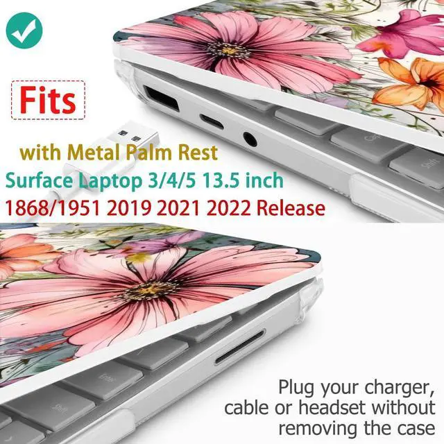 Alt view image 3 of 5 - Mektron Case for 13.5" Microsoft Surface Laptop 5/4/3 with Metal Palm Rest Model 1951/1868, 2019/2021/2022 Release Plastic Hard Shell Cover with Screen Protector + Keyboard Cover, Colorful Floral