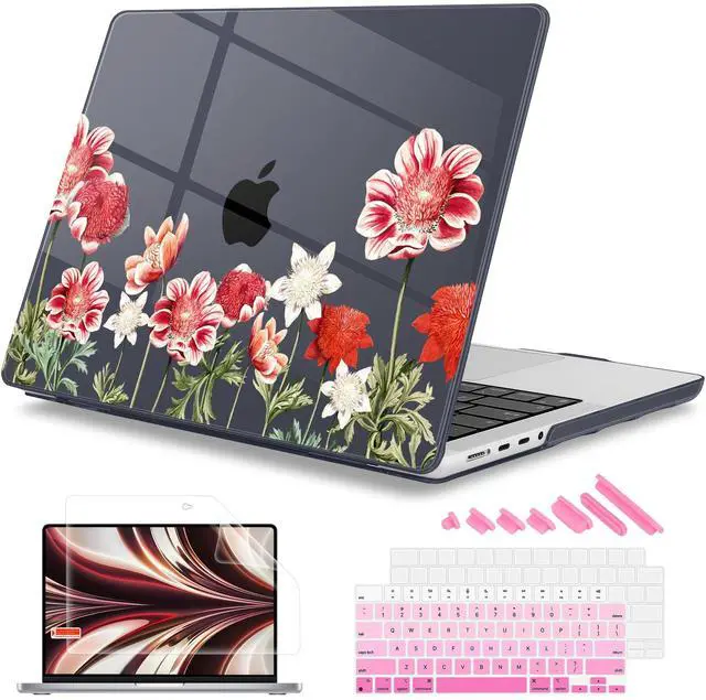 Main image of Mektron Case for 2024 MacBook Pro 16" M4 Fits M3 A2991 M2 A2780 M1 A2485 (2021/2033) Pro/Max Chips with Touch ID, Hard Shell Plastic Laptop Cover Keyboard Cover Screen Protector, Anemone Flower