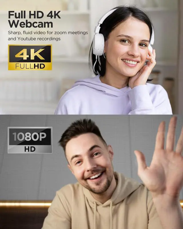 Alt view image 3 of 5 - NIVEOLI Webcam 4K with Microphone and Webcam Cover Plug and Play with Auto Light Correction for Laptop PC Desktop for Live Streaming Video Call Conference Online Lessons Game