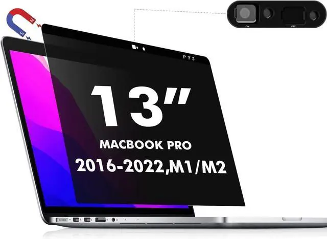 Main image of PYS Privacy Screen for MacBook Pro 13.3 Inch Laptop (2016-2022 M1/M2) - Magnetic Anti-Spy Security Filter with Webcam Cover Slider, Easy On/Off & Touch Bar Compatibility for MacBook Pro 13 inch Laptop