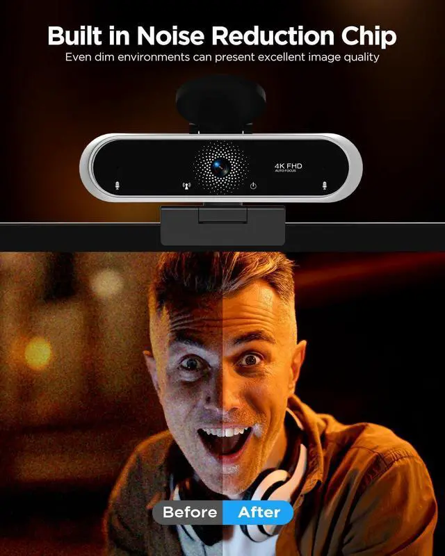 Alt view image 4 of 5 - NIVEOLI Webcam 4K with Microphone and Webcam Cover Plug and Play with Auto Light Correction for Laptop PC Desktop for Live Streaming Video Call Conference Online Lessons Game