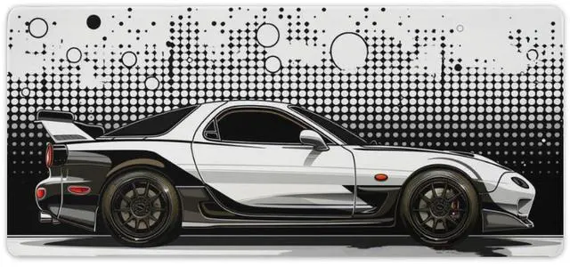 Main image of QEOPGNE Car Gaming Mouse Pad Large Mousepad R34 Black and White Minimalist Art JDM Sport Car Big Computer Desk Mat Desk Pad for Keyboard and Mouse Mat Non-Slip Base 40x90cm