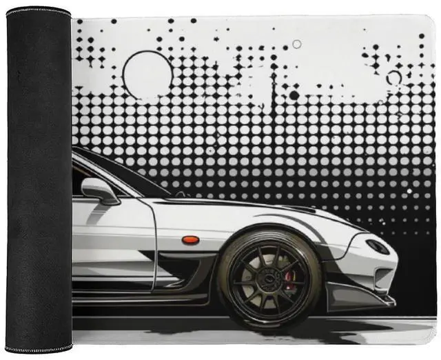Alt view image 3 of 5 - QEOPGNE Car Gaming Mouse Pad Large Mousepad R34 Black and White Minimalist Art JDM Sport Car Big Computer Desk Mat Desk Pad for Keyboard and Mouse Mat Non-Slip Base 40x90cm