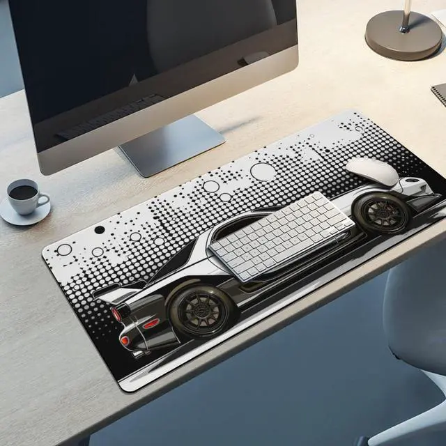 Alt view image 5 of 5 - QEOPGNE Car Gaming Mouse Pad Large Mousepad R34 Black and White Minimalist Art JDM Sport Car Big Computer Desk Mat Desk Pad for Keyboard and Mouse Mat Non-Slip Base 40x90cm