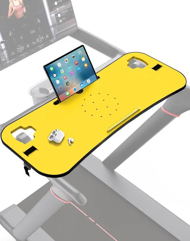Alt view image 2 of 5 - Qsxou Treadmill Desk Attachment, Tread Tray Ergonomic Platform, Laptop Holder with Tablet Holder,New Universal Cooling Holes Laptop Stand for Home/Office(Yellow)