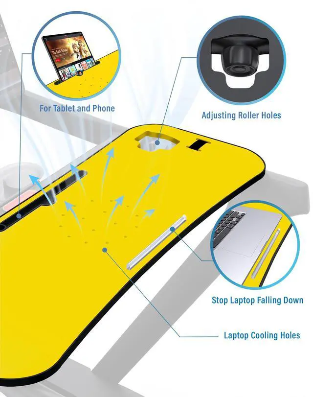 Alt view image 5 of 5 - Qsxou Treadmill Desk Attachment, Tread Tray Ergonomic Platform, Laptop Holder with Tablet Holder,New Universal Cooling Holes Laptop Stand for Home/Office(Yellow)