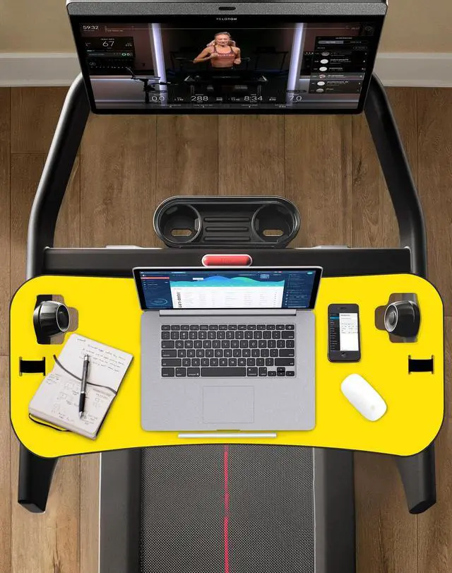 Alt view image 4 of 5 - Qsxou Treadmill Desk Attachment, Tread Tray Ergonomic Platform, Laptop Holder with Tablet Holder,New Universal Cooling Holes Laptop Stand for Home/Office(Yellow)