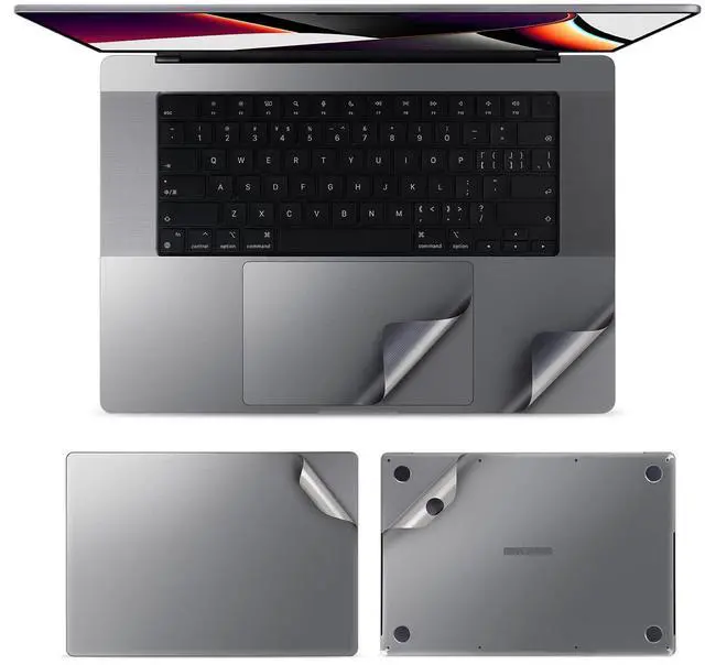 Alt view image 2 of 5 - 4 in 1 Ultra Thin 3M Vinyl Full Body Skin Palm Rest Sticker Compatible with 2021~2024+ MacBook Pro/Pro Max 16 Inch M2 M3 M4 (Model: A2485/A2780/A2991/A3403/A3186) -Gray