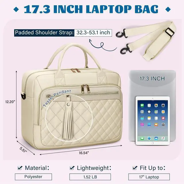 Alt view image 2 of 5 - RAINSMORE Laptop Bag 17.3 Inch Briefcase for Women Waterproof Computer Messenger Shoulder Bags Large Laptop Case for Work Business Office Travel College, Beige