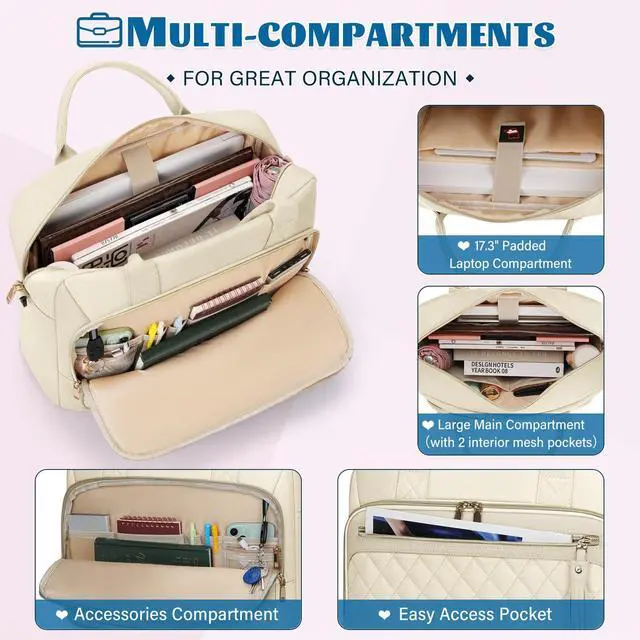 Alt view image 3 of 5 - RAINSMORE Laptop Bag 17.3 Inch Briefcase for Women Waterproof Computer Messenger Shoulder Bags Large Laptop Case for Work Business Office Travel College, Beige