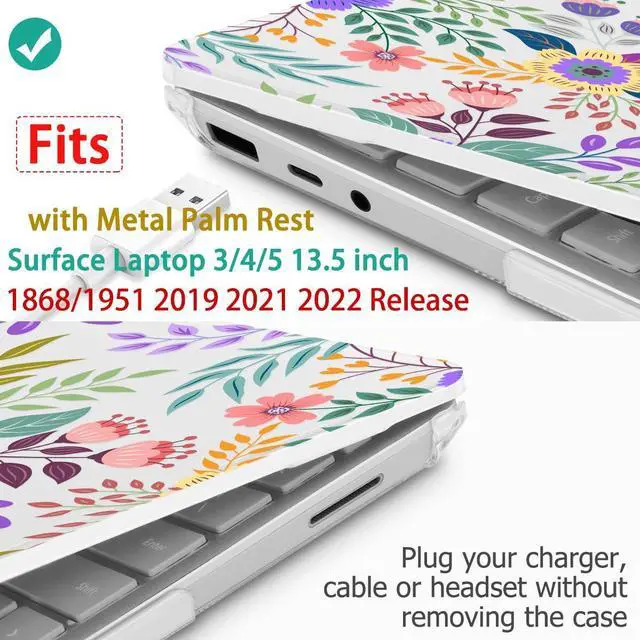 Alt view image 3 of 5 - Mektron Case for 13.5" Microsoft Surface Laptop 5/4/3 with Metal Palm Rest Model 1951/1868, 2019/2021/2022 Release Plastic Hard Shell Cover with Screen Protector + Keyboard Cover, Colorful Floral C139