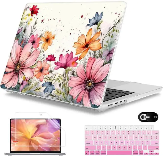 Main image of Mektron Case for MacBook Pro 16" M4 A3403 A3186 M3 A2991 M2 A2780 M1 A2485 (2021/2023/2024) Pro/Max with Touch ID, Hard Shell Plastic Laptop Cover Keyboard Cover Screen Protector, Colorful Floral