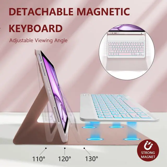 Alt view image 2 of 5 - Mewealth for iPad Air 11-inch (M3/M2-2025/2024) Case with Keyboard, Backlights LED Wireless Keyboard Cover with Pencil Holder for Air 10.9 Inch (5th/4th-2022/2020), Checkered Plaid Pink-White