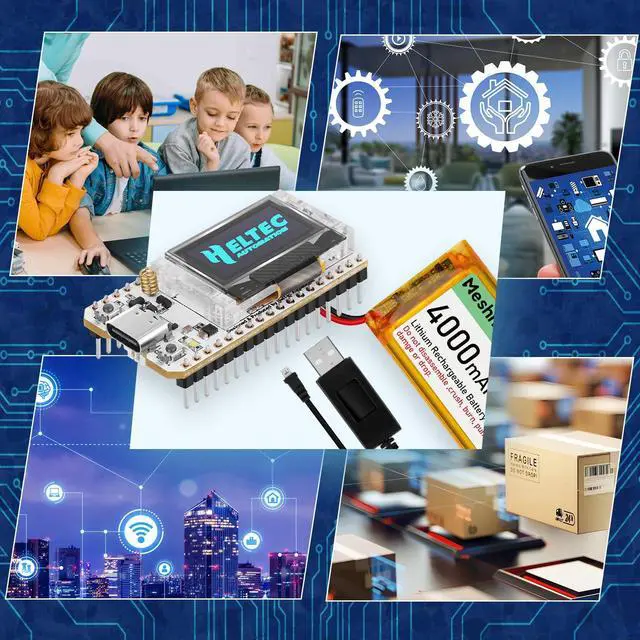 Alt view image 3 of 5 - Meshnology 2 Pack ESP32 LoRa V3 Development Board + 4000mAh Battery + USB Charger Cable Set - with 915MHz Antenna WiFi Bluetooth and SX1262 LoRa V3 Devices for Meshtastic Arduino LoRawan IOT