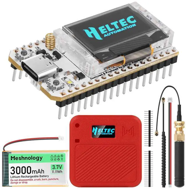 Main image of ESP32 LoRa V3 Development Board with 915MHz Antennas + 3000mAh Battery + Meshtastic Case, ESP32-S3 SX1262 CP2102 Integrated WiFi Bluetooth OLED Display for Arduino LoRaWAN IOT (N32 Version, Red)