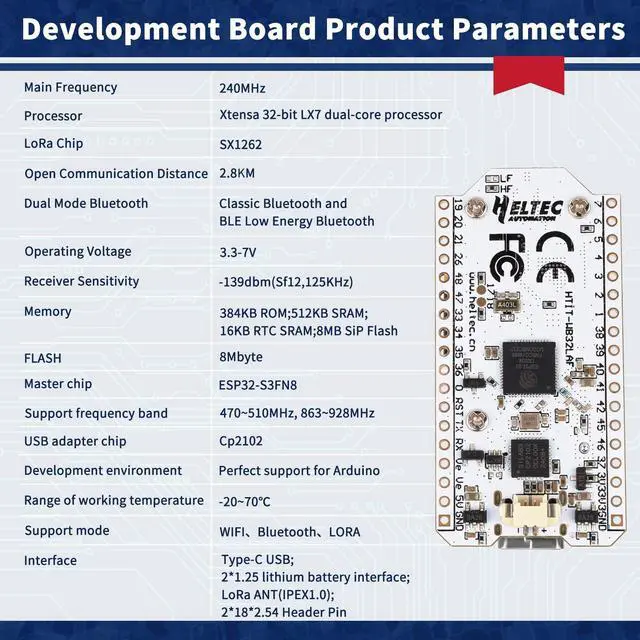 Alt view image 4 of 5 - Meshnology 2 Pack ESP32 LoRa V3 Development Board + 4000mAh Battery + USB Charger Cable Set - with 915MHz Antenna WiFi Bluetooth and SX1262 LoRa V3 Devices for Meshtastic Arduino LoRawan IOT